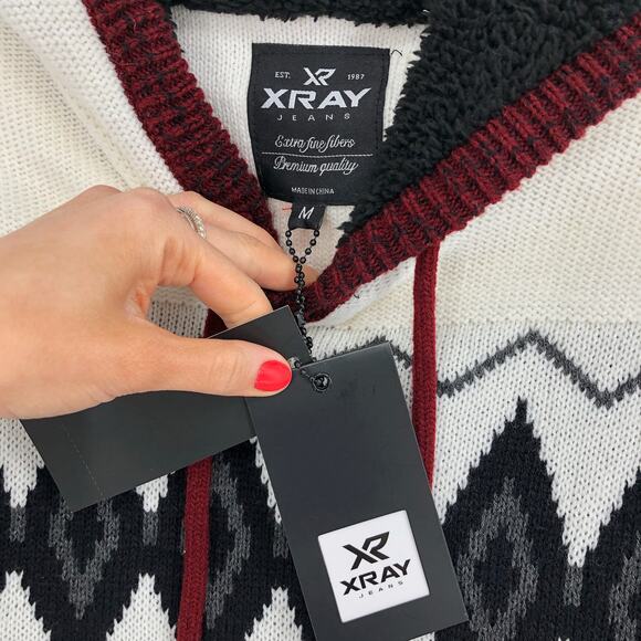 XRAY Men's Colorblocked Pattern Hoodie Sweater Jester Red Medium Long Sleeve NWT - Picture 9 of 11